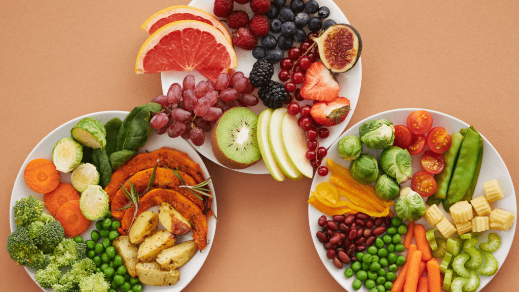 A plate filled with healthy food, emphasizing the importance of nutrition in achieving bodybuilding goals.