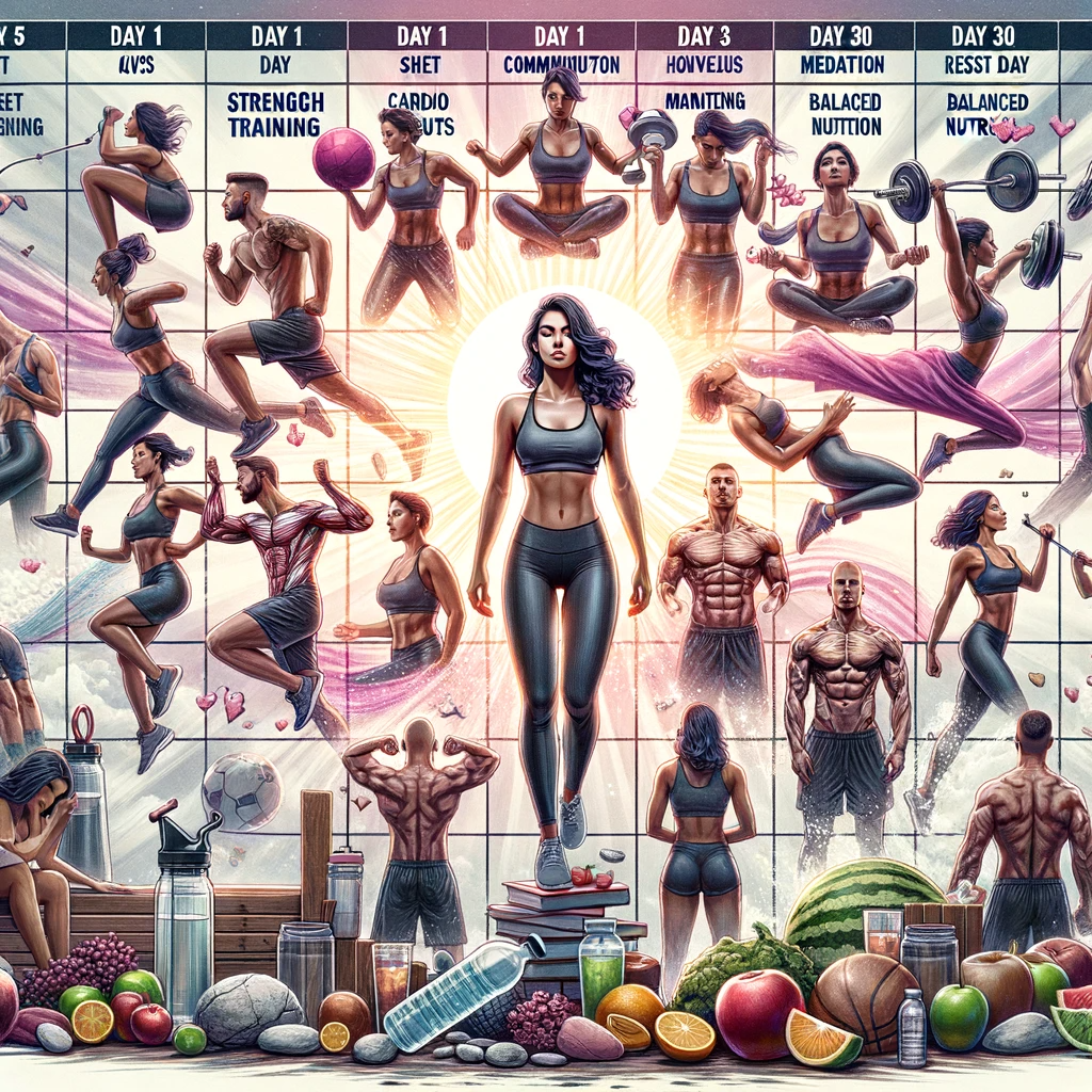 image for the 30-Day Ultimate Fitness Challenge, showcasing a holistic approach to physical and mental well-being.
