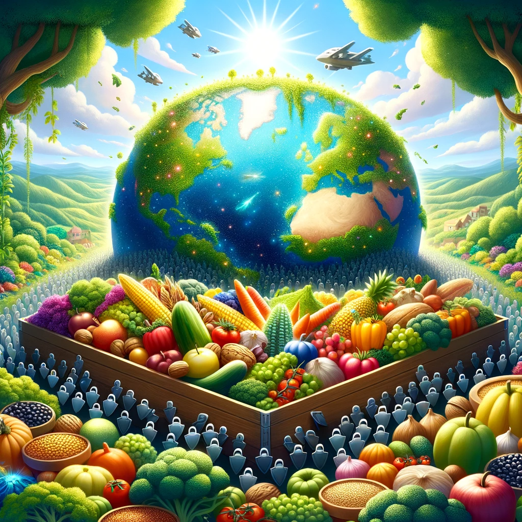 Here's an illustration representing Nature's Treasure Trove." This vibrant depiction showcases our planet as a bountiful treasure chest filled with nutrient-rich foods. 
