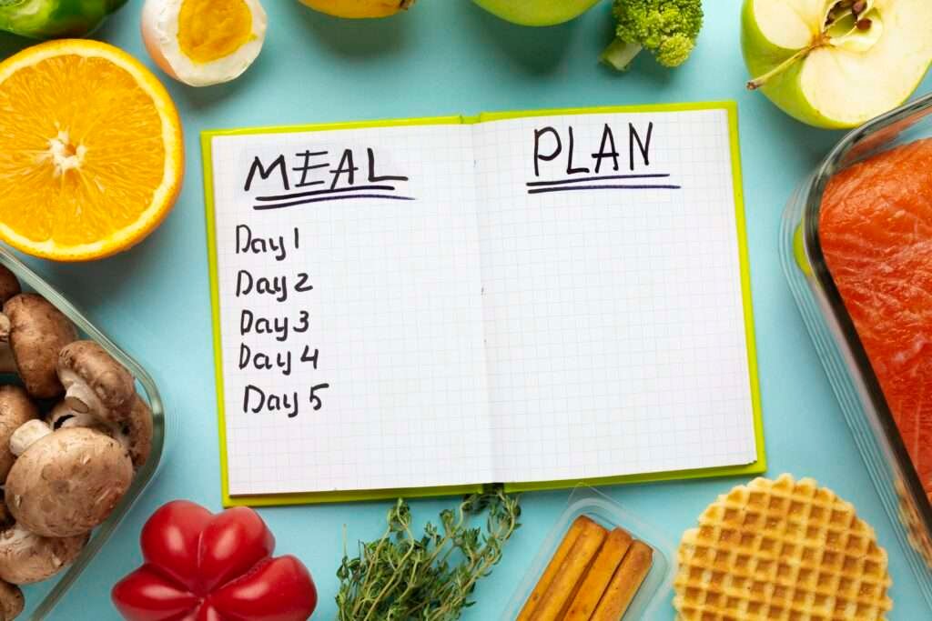 Graphic showcasing a vegan meal plan designed for weight loss, featuring vibrant plant-based dishes.