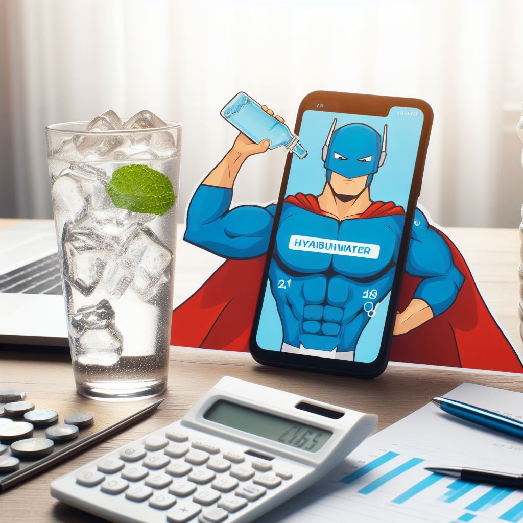 Image featuring the Hydration Hero calculator promoting personalized water intake. A superhero water droplet symbolizes the quest for optimal hydration.